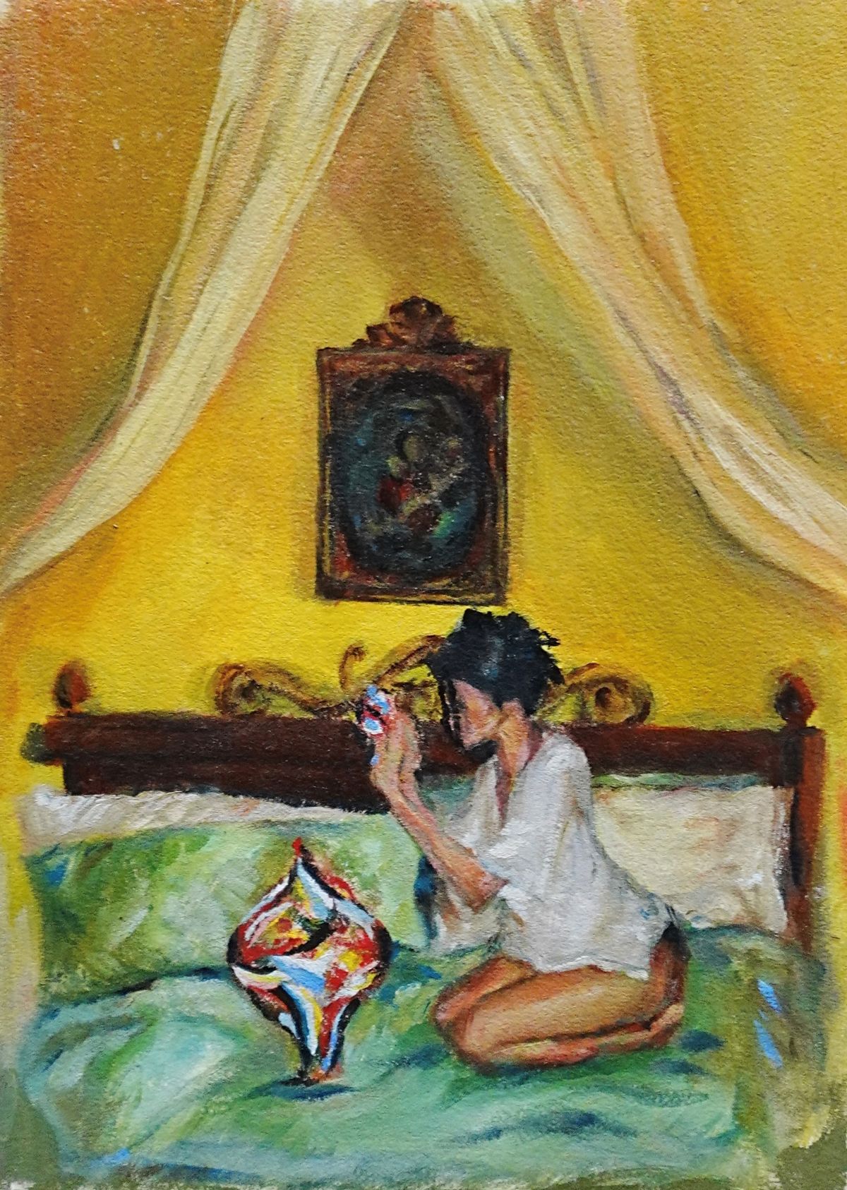 Painted Eggs, original oil painting on paper by Mia Cugasi, 8 by 10 inches